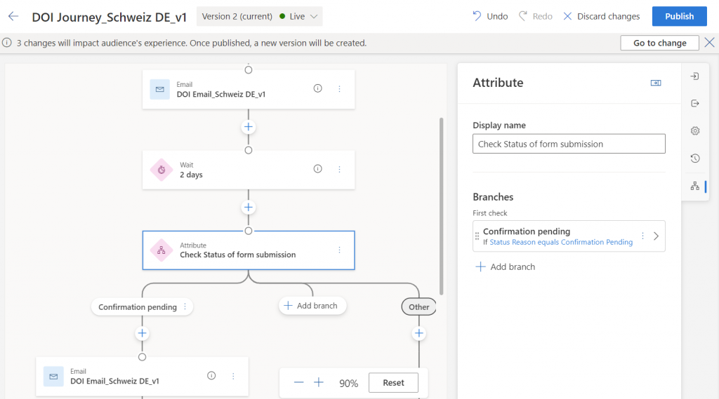Journey with reminder for DOI email